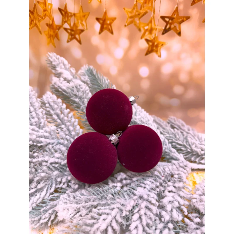 Набір ялинкових кульок «Бархіт» 60 мм стиль і затишок для вашої ялинки 6 шт Бордовий, фото 1