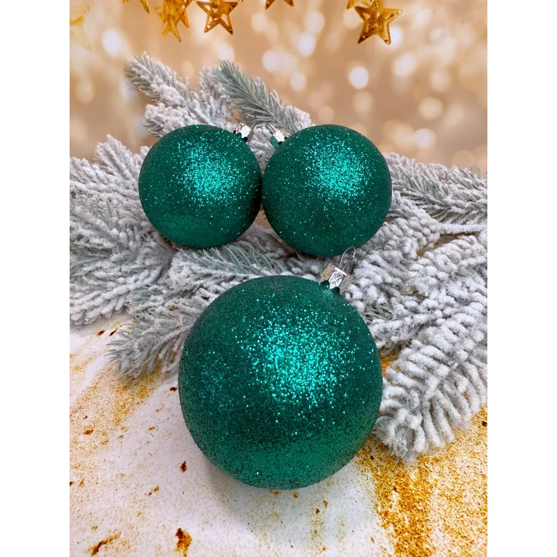 Набір ялинкових кульок «Блиск» 100 мм стиль і затишок для вашої ялинки 6 шт Смарагдовий, фото 1