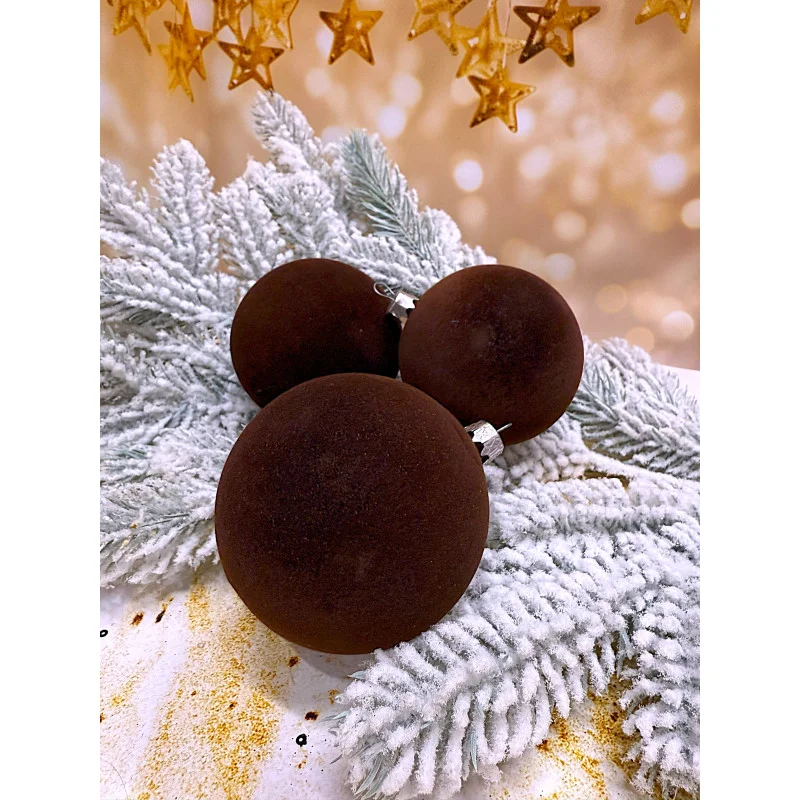 Набір ялинкових куль «Бархіт» 80 мм стиль і затишок для вашої ялинки 6 шт Коричневий, фото 1