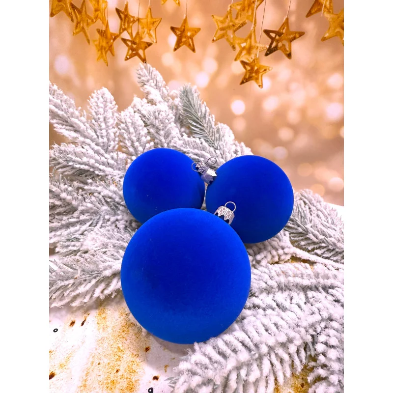 Набір ялинкових куль «Бархіт» 80 мм стиль і затишок для вашої ялинки 6 шт Синій, фото 1