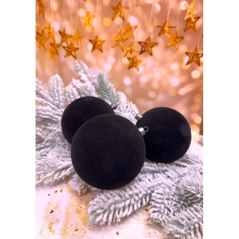 Набір ялинкових кульок «Бархіт» 100 мм стиль і затишок для вашої ялинки 6 шт Чорний, фото 1