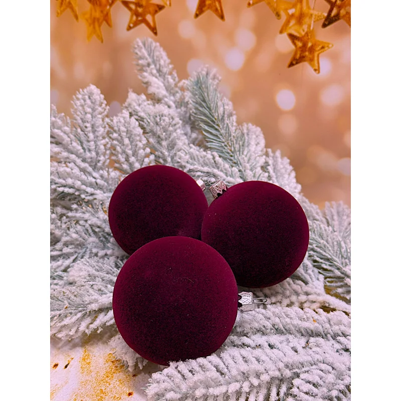 Набір ялинкових кульок «Бархіт» 100 мм стиль і затишок для вашої ялинки 6 шт Бордовий, фото 1