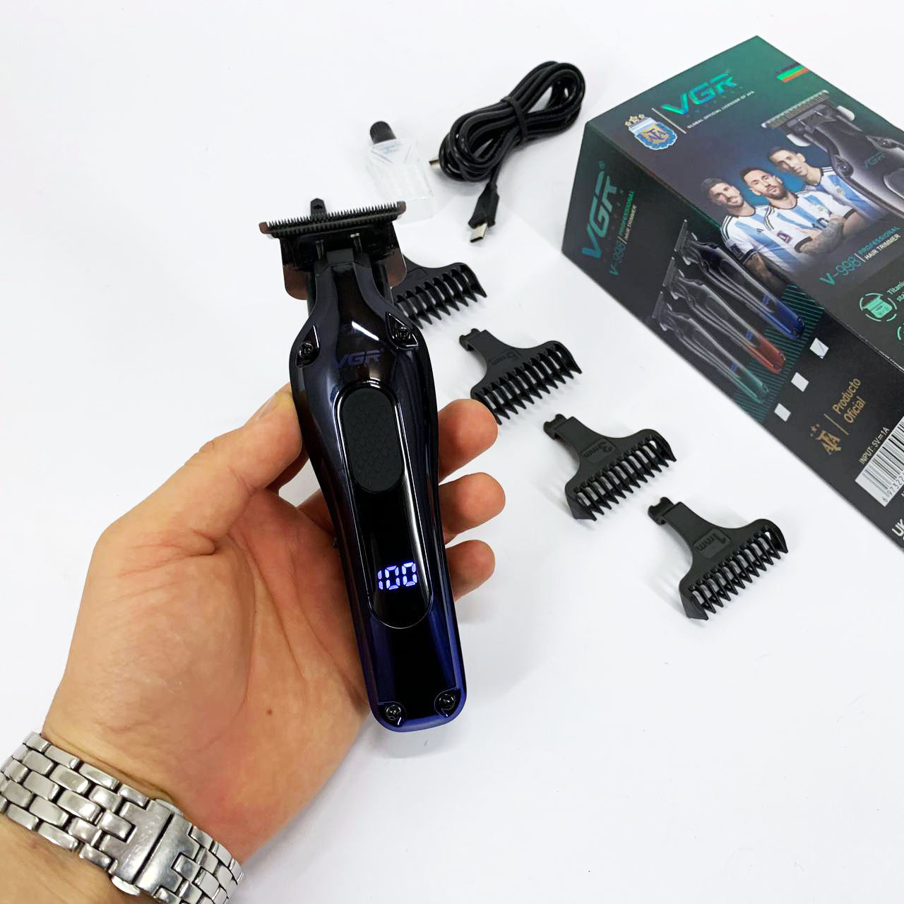 Тример для волосся портативний VGR, Практична машинка для стрижки волосся Набір стрижки з зарядкою AY-90, фото 1
