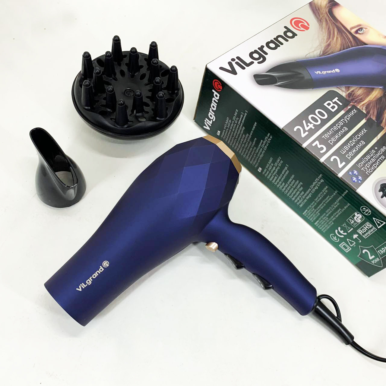 Фен для волосся з дифузором VILGRAND VHD 2424TI 2400 Вт, Потужний універсальний фен VU-29, фото 1
