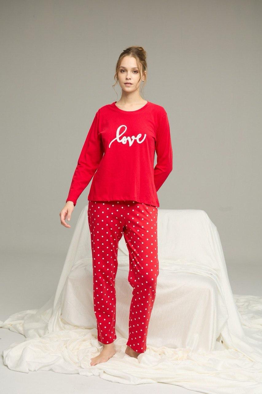 Піжама жіноча трикотажна Love, червона .Хит!, фото 1