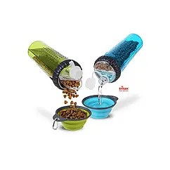 Бутилка поїлка подвійна для води зі складною мискою ПЕТ 600 мл