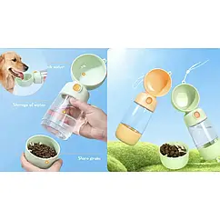 Поїлка пляшка для води для собак 2 в 1 і контейнер для їжі 1.5 л зелена