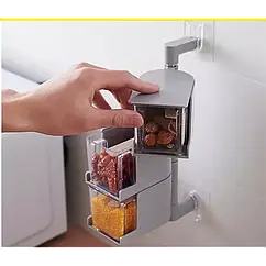 Полиця для спецій настінна поворотна контейнер 6 відділень чорна