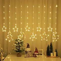 Гірлянда Штора 10 Тепла USB Зірки Ялинка Сніжинка Місяць AND SF-42