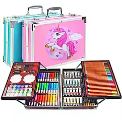 Дитячий набір для творчості ЄДИНОРОГ 145 предметів в алюмінієвому чемодані синій