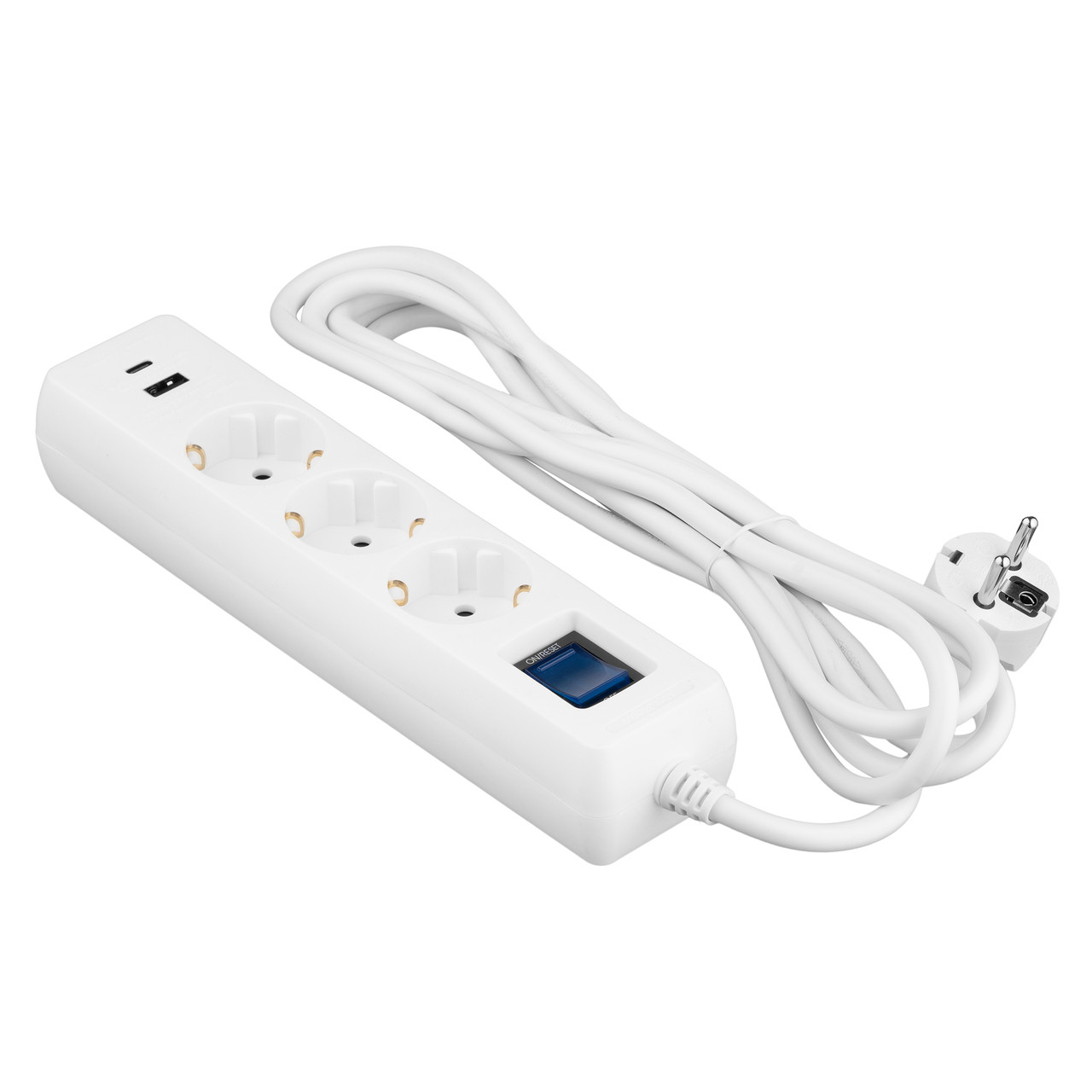 Мережевий фільтр 2E 3хSchuko, 1 х USB, 1 x USB-C, 3 м (2E-SP315M3USBWH), фото 1
