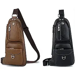 Сумка рюкзак через плече чоловіча Jeep Bags 777 чорна 6198 6196 з натуральної шкіри водовідштовхувальна поверхня