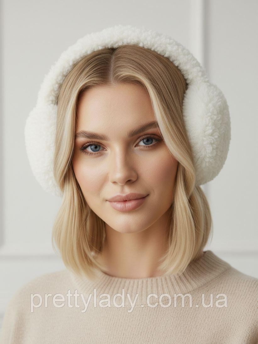 Хутряні навушники Lama Premium молочні, фото 1