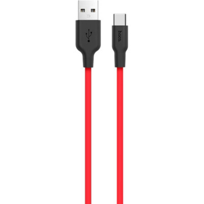 Дата кабель USB 2.0 AM to USB-C 1.0m 2A silicone X21 black+red HOCO (6957531071419), фото 1
