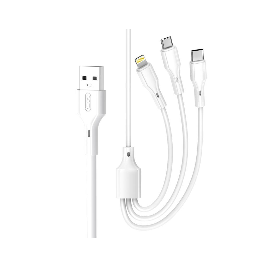 Дата кабель USB 2.0 AM to Lightning + Micro 5P + USB-C 1.0m 2.4A XO (CB-23U3) x, фото 1