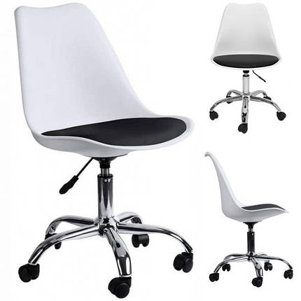 Крісло Bonro B- 487 на колесах біле з чорним сидінням, фото 1