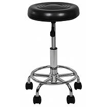 Барний табурет (барний стілець) круглий на колесах Bonro B-493 чорний екошкіра з регулюванням висоти для кухні, бару, салону, фото 4