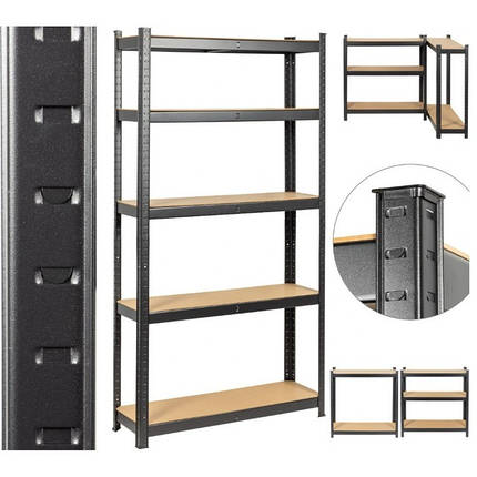 Стелаж металевий 180х90х30 Siker P9030 чорний 5 полиць, фото 1