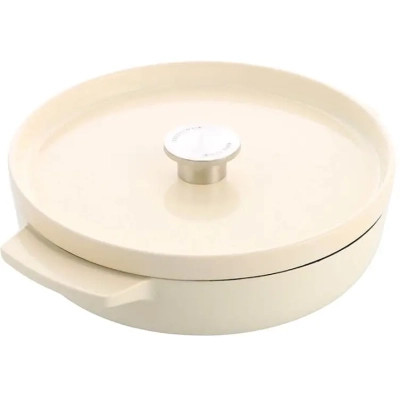 Сотейник KitchenAid Cast Iron чавунний з кришкою, 26 см, 2,77 л, мигдалевий крем (CC009010-001), фото 1