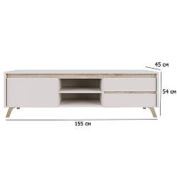 Тумба під плазму Лаундж RTV1K2So 155 см кашемір із вставками дую сонома без ручок у скандинавському стилі