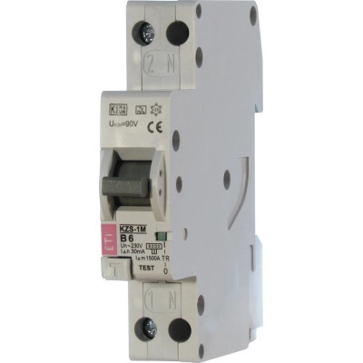 Диференціальний автоматичний вимикач ETI KZS-1M C 25/0,03 тип A (6kA) (універс. підключення), фото 1