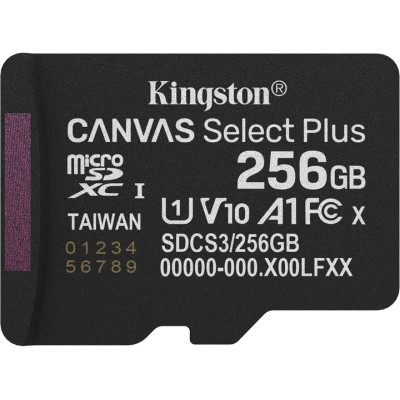 Карта пам'яті Kingston 256GB microSDXC class 10 UHS-I U3 V30 A1 Canvas Select Plus (SDCS3/256GBSP), фото 1