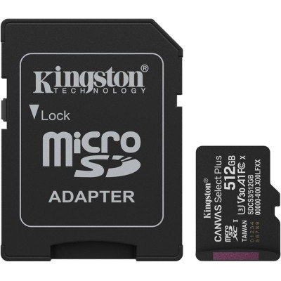 Карта пам'яті Kingston 512GB microSDXC class 10 UHS-I U3 V30 A1 Canvas Select Plus (SDCS3/512GB), фото 1