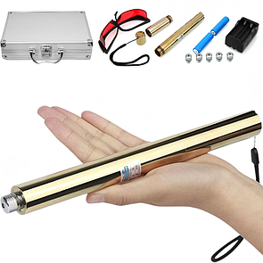 Ліхтар-лазер синій YX-B008 GOLD, ЗП 220 V, 2x16340, 5 насадок, CASE, GLASSES