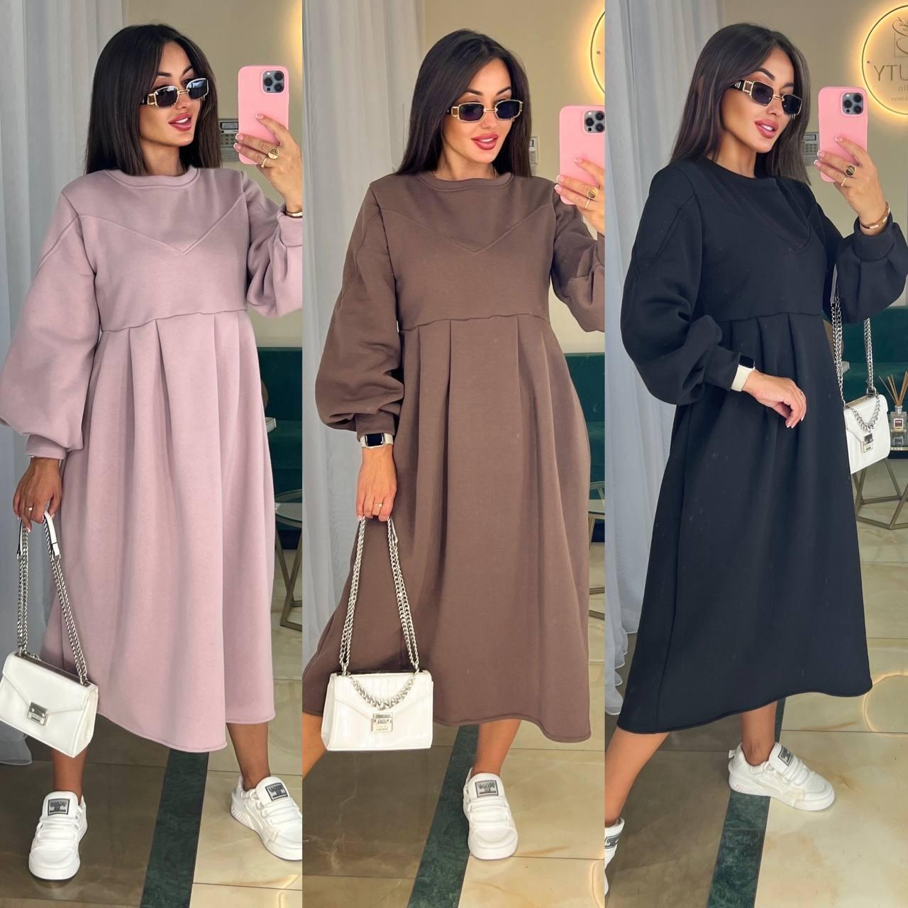 Сукня тепла комфортна в стилі OVERSIZE Мод : 771-1106 Кольори - меланж, чорний, фреза, шоколад, графіт, бежевий, фото 1