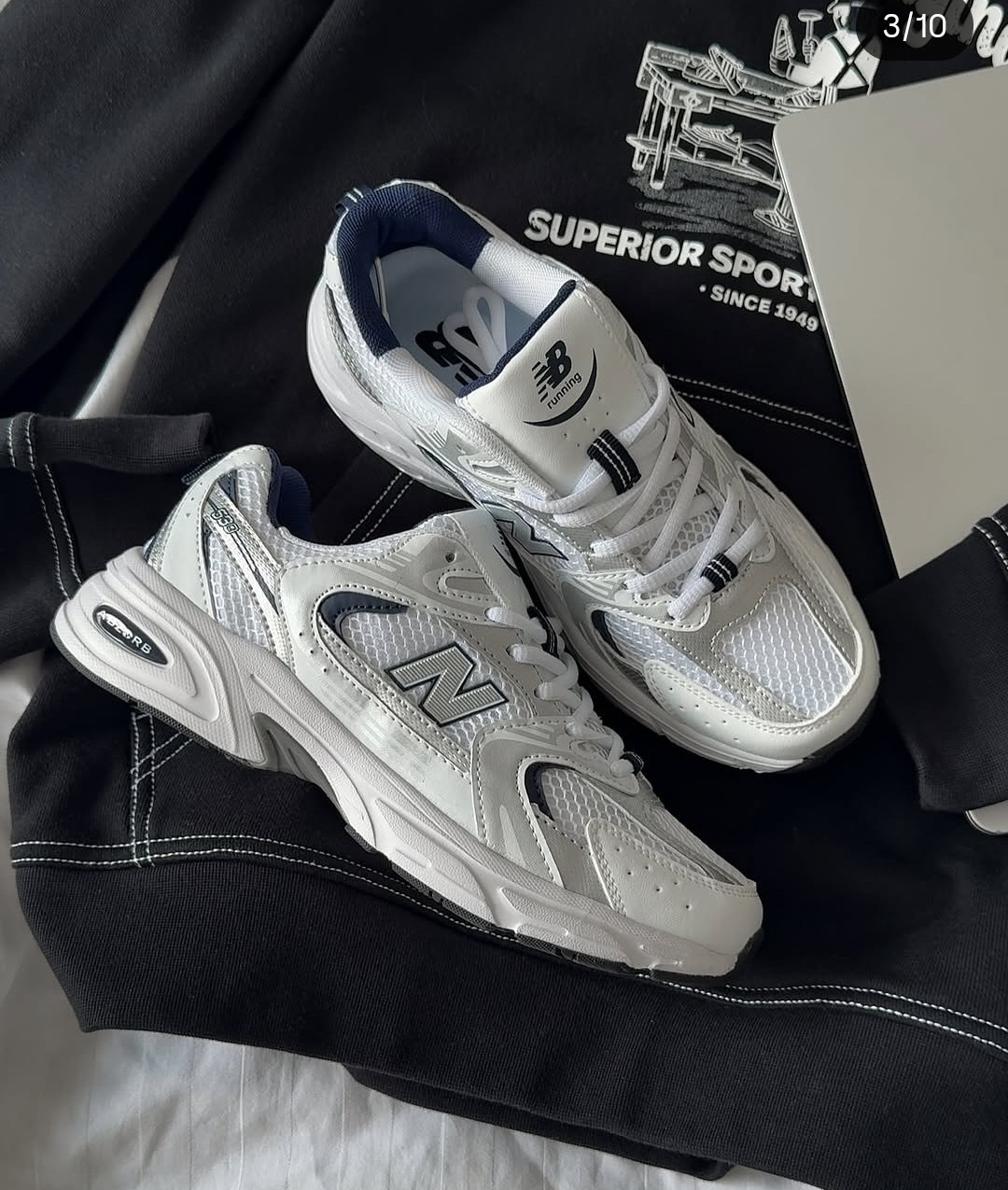 Кросівки жіночі Нью Беланс 530 шкіра + текстиль білі з синім, фото 1