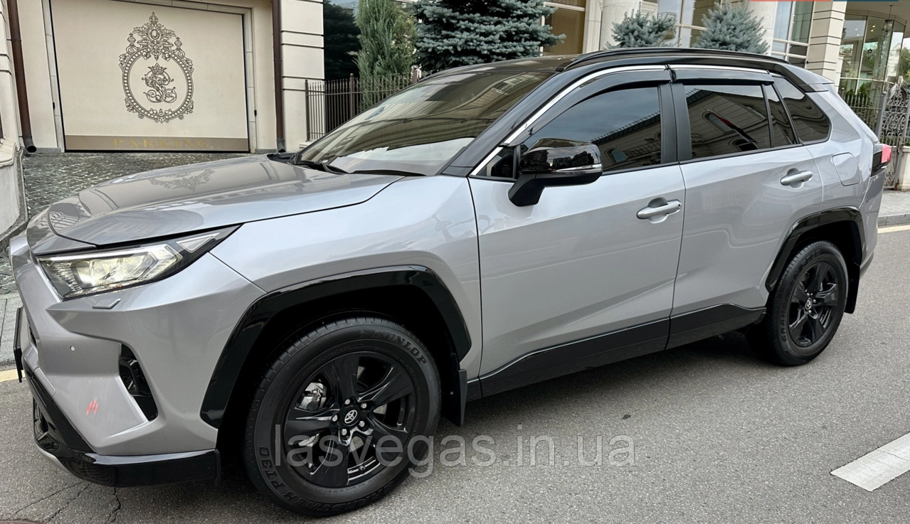 Дефлектори вікон із хром молдингом, вітровики Toyota Rav-4 2019- (неірж смуга), фото 1
