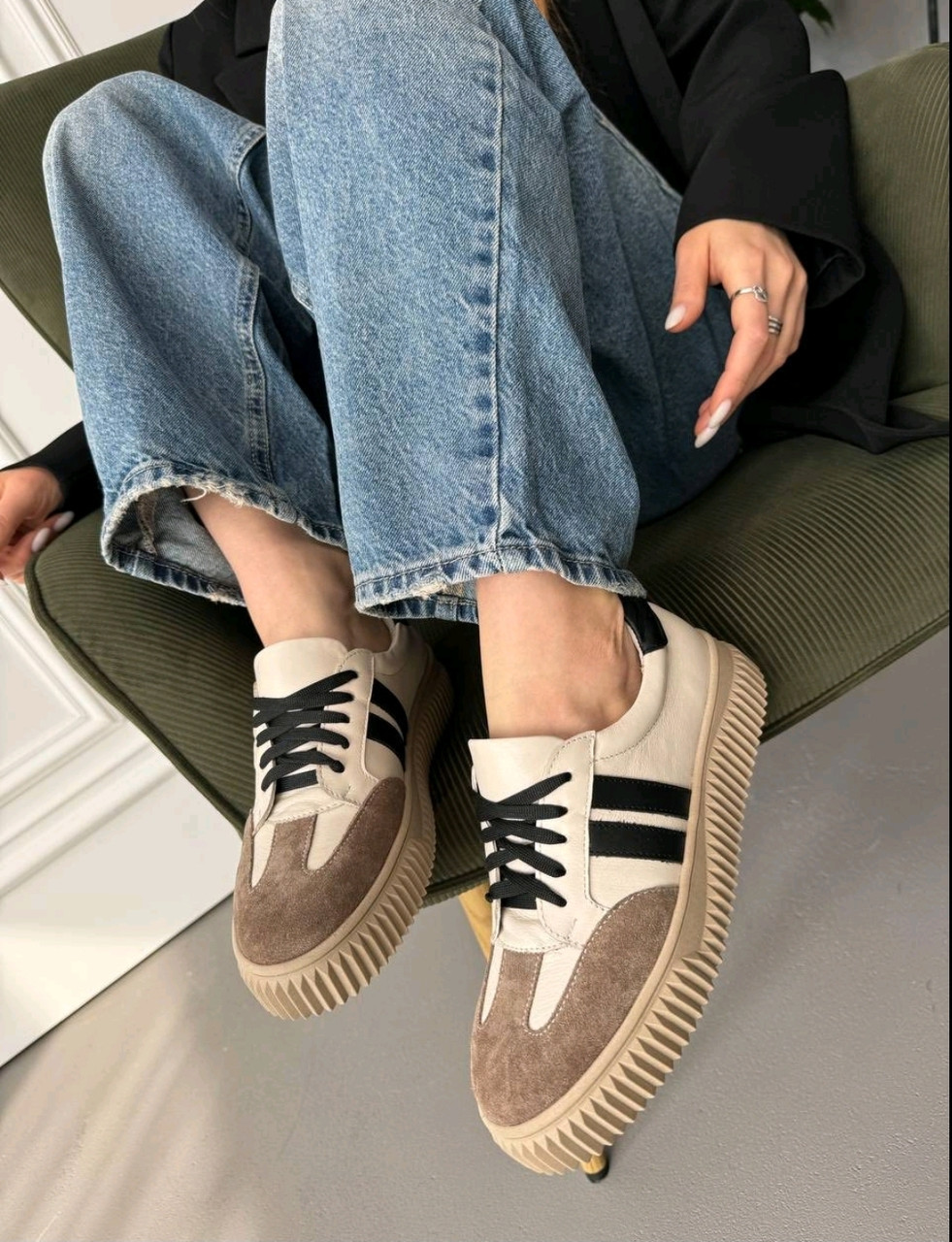 Кеди шкіряні жіночі весна осінь бежеві, фото 1