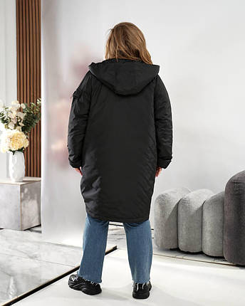 Демісезонна жіноча куртка чорна батал великого розміру Розміри: 56-58, 60-62, 64-66, 68-70, фото 2