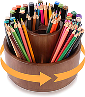 Бамбуковий тримач для ручок CYEER, що обертається на 360 градусів, органайзер для ручок великої місткості, обертовий, настільний