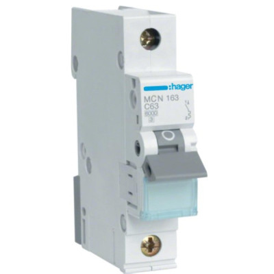 Автоматичний вимикач Hager 1-п. C 63A (6kA) 1M (A) (MCN163), фото 1