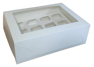 Коробка на 12 капкейків з вікном біла