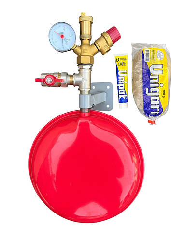 Група безпеки, розширювальний бак 12 л (плоский), кріплення бака, 3/4 кран з американкою (КОМПЛЕКТ) Чехія, фото 1