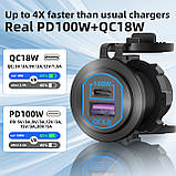 Врізна зарядка 12-24V на 118W USB QC 3.0 + PD Type-C для лептопів телефонів в авто від акумулятора, фото 2