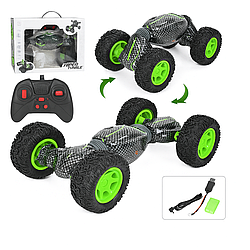 Трюкова машина на радіокеруванні з гумовими колесами чорно-зелена