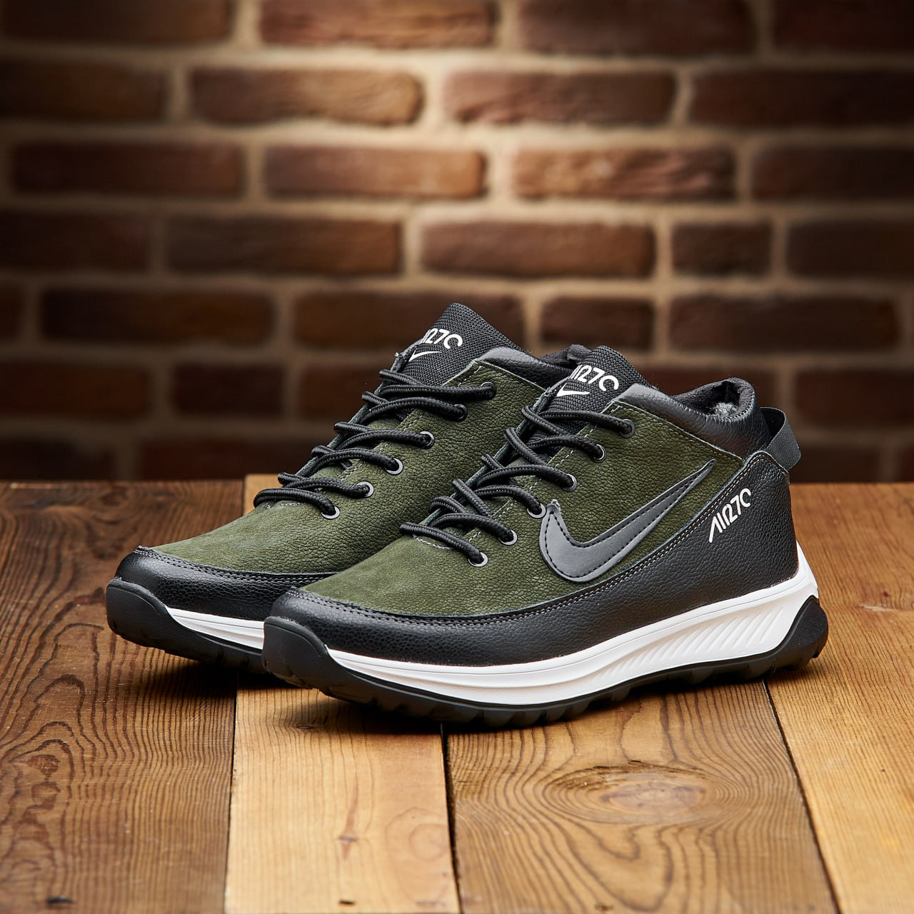 Зимові чоловічі шкіряні черевики, кросівки хакі утеплені з натуральної шкіри на хутрі на зиму для чоловіків, розмір 40-45, фото 1