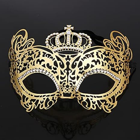 Золота венеціанська металева маска з короною для маскараду, балу, фотосесій та вечірок