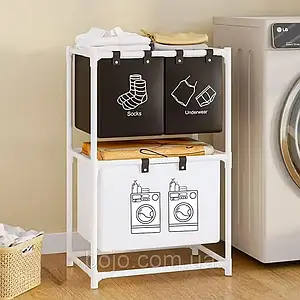 Двоярусний кошик для білизни Dirty Laundry 1036 (3 відділення) 95×55×25 см. білий