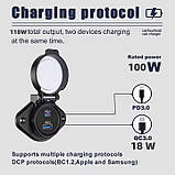 Накладна USB зарядка IP67 на 100W QC3.0 PD Type-C юсб розетка зарядка від акумулятора 12-24V, фото 4