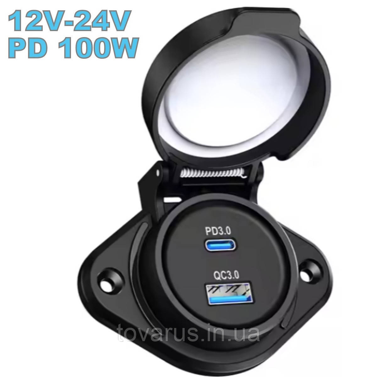 Накладна USB зарядка IP67 на 100W QC3.0 PD Type-C юсб розетка зарядка від акумулятора 12-24V, фото 1