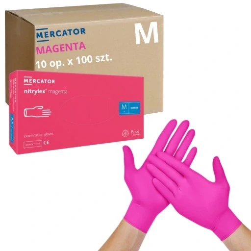 Набір 10 пар рожевих рукавичок Mercator Nitrylex Magenta Aql1.5 розмір M 1000 штук [картон]