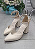Туфлі на стійкому підборі жіночі шкіряні молочного кольору 40р, фото 2