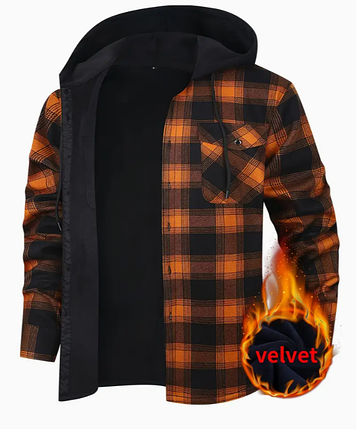 Чоловіча зимова куртка-сорочка з капюшоном у клітинку Orange XL, фото 1