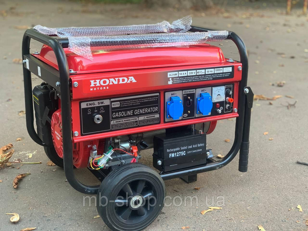 Генератор газ/бензин Honda 3.8 кВт з мідною обмоткою (на колесах) автозапуск, фото 1