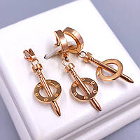 Набір Stainless Steel: сережки (35 мм/11 мм) та кулон (35 мм/11 мм). Сталь. Позолота ЧВ