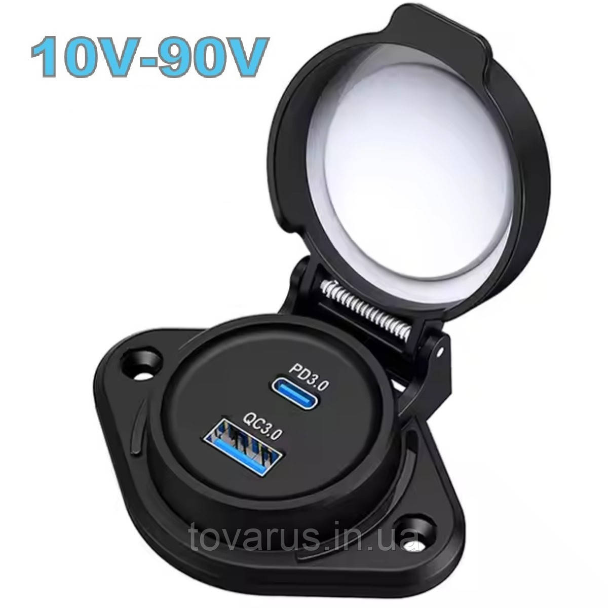 USB панель зарядка IP67 від 10-90V QC3.0 PD Type-C юсб розетка зарядка від акумулятора батареї, фото 1